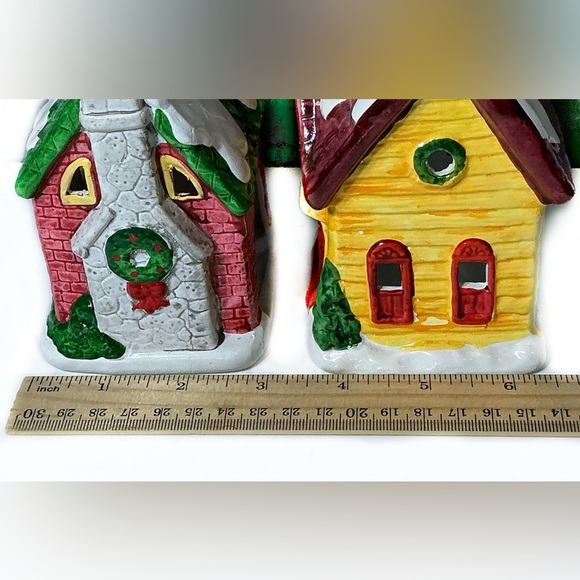 Christmas Village Vintage Candle Burner Holders Schoolhouse Home Set of 2 - Picture 8 of 16